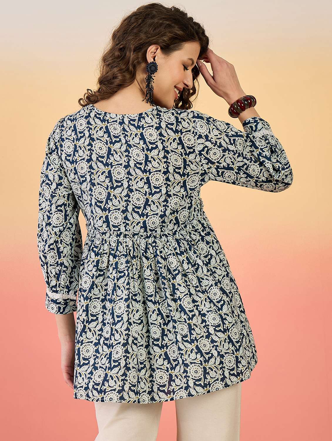 women printed three quarter sleeve ethnic top - 22514362 -  Standard Image - 3