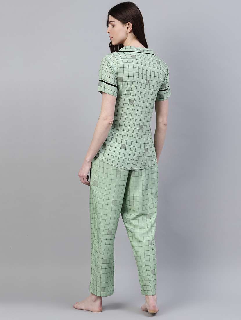 women checkered short sleeves shirt and pyjama set - 22514405 -  Standard Image - 3