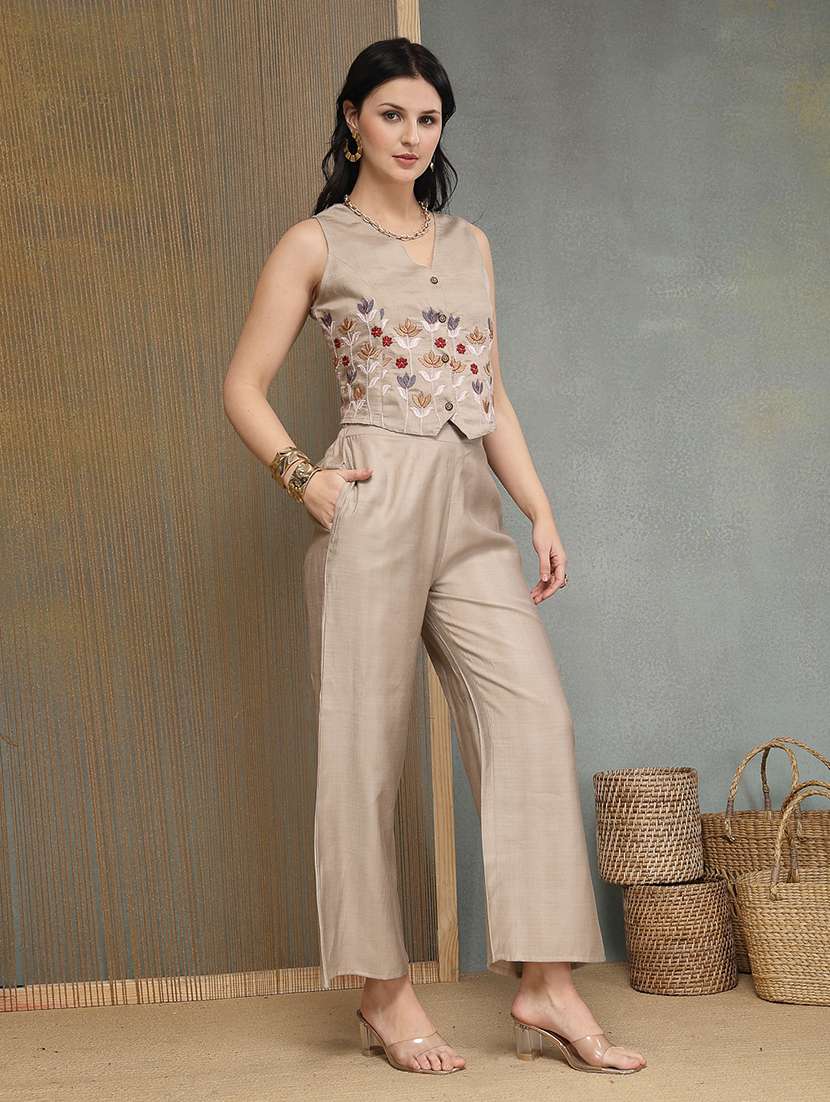 women embroidered sleeveless top and trouser co-ord set - 22514430 -  Standard Image - 3