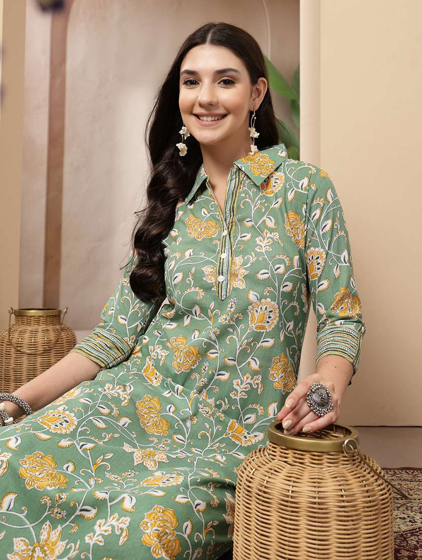 women printed collared kurta and pant set - 22514436 -  Standard Image - 5