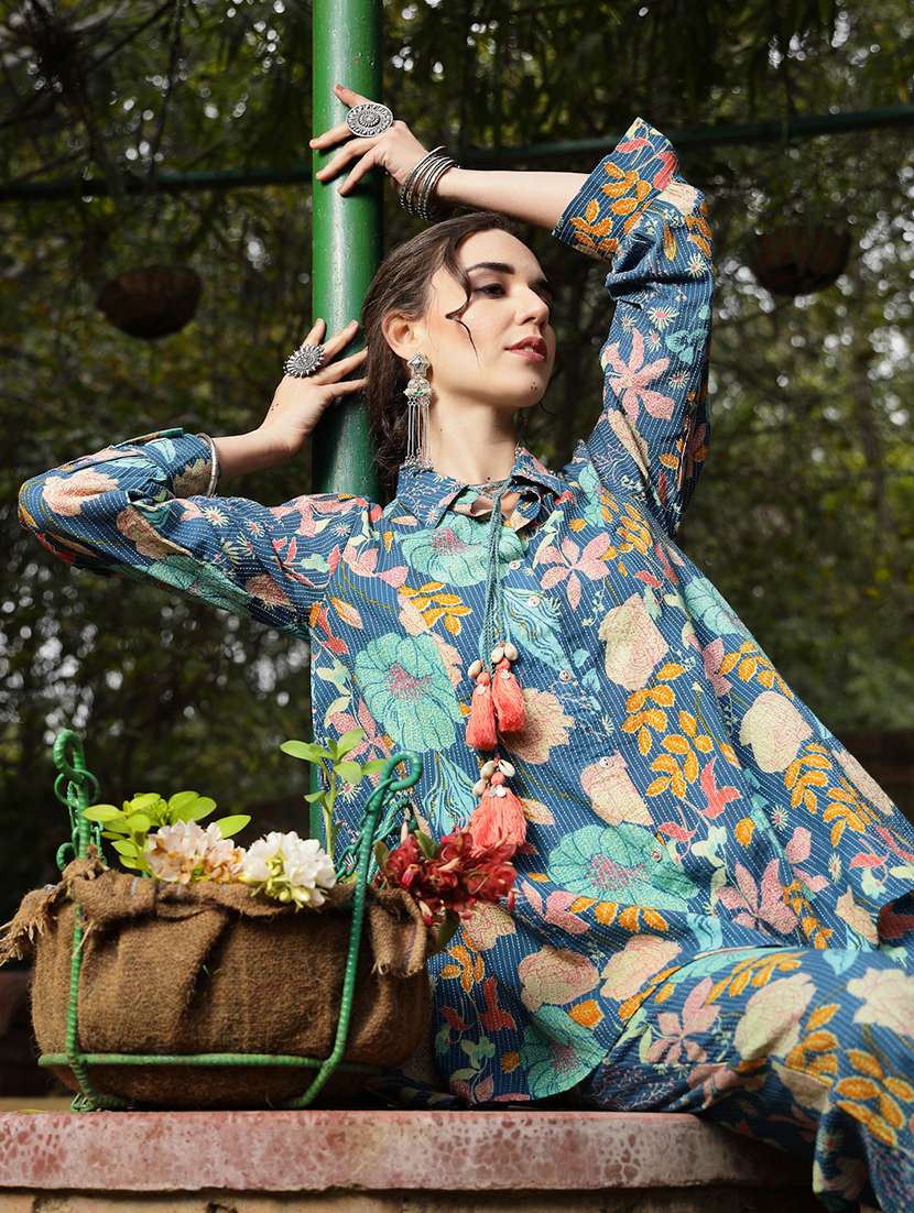 women printed collared shirt and trouser co-ord set - 22514447 -  Standard Image - 5