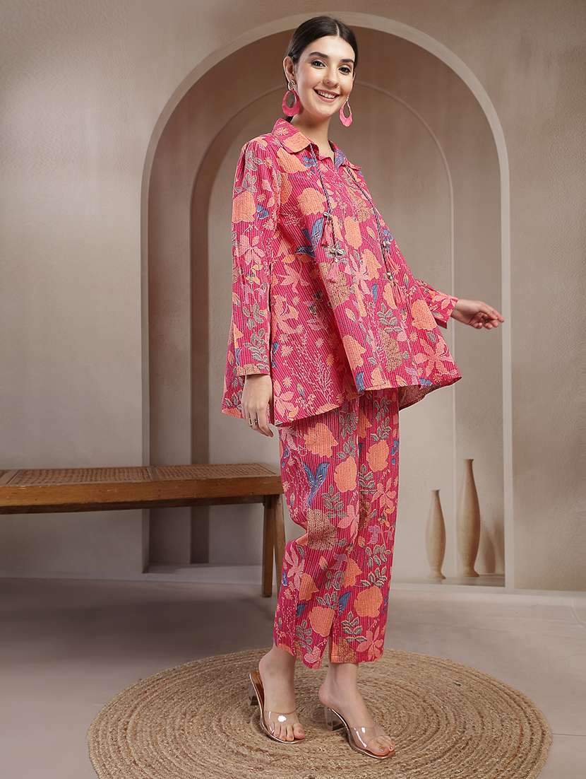 women printed collared shirt and trouser co-ord set - 22514460 -  Standard Image - 3