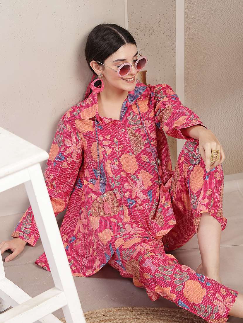 women printed collared shirt and trouser co-ord set - 22514460 -  Standard Image - 5