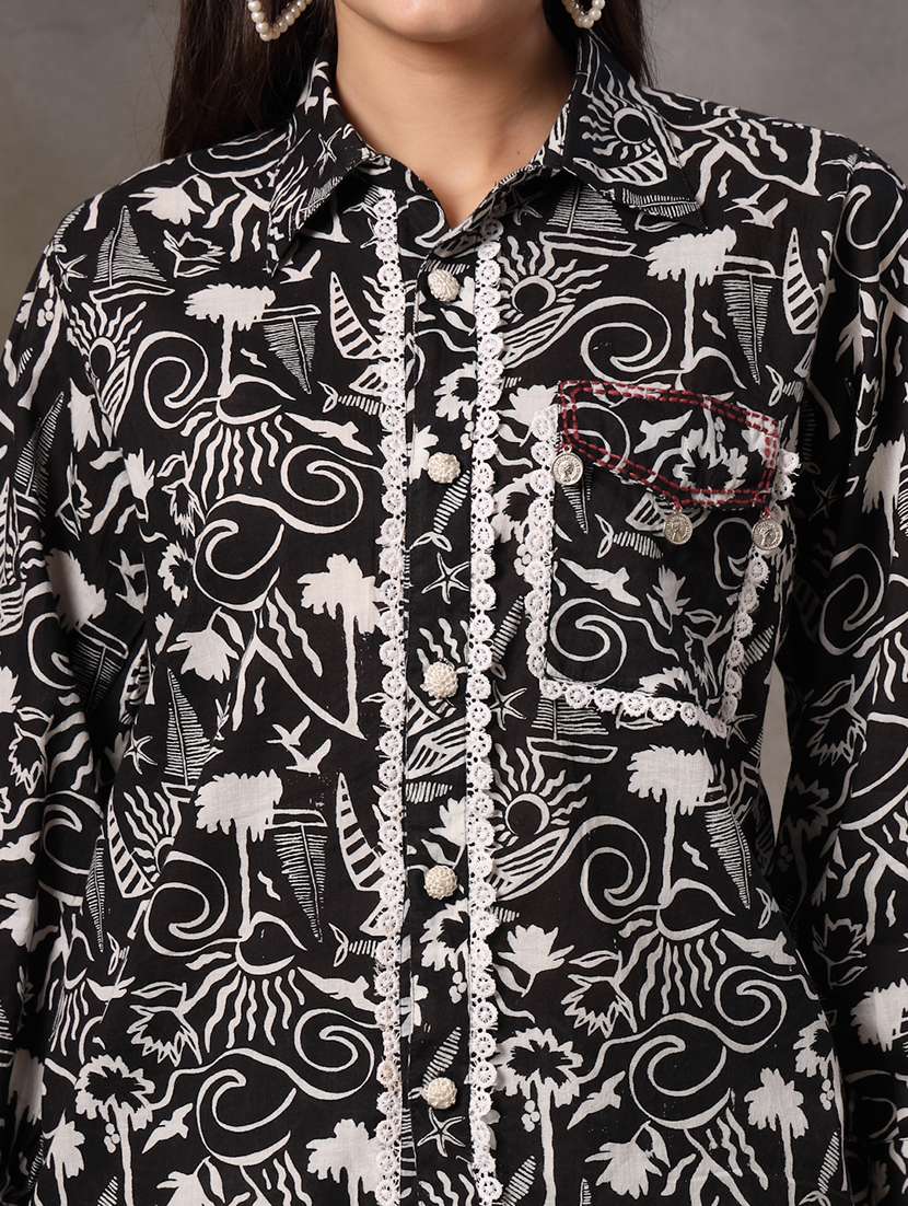 women printed three quarter sleeves shirt and trouser co-ord set - 22514491 -  Standard Image - 5