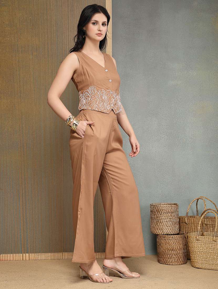 women embroidered sleeveless top and trouser co-ord set - 22514500 -  Standard Image - 3