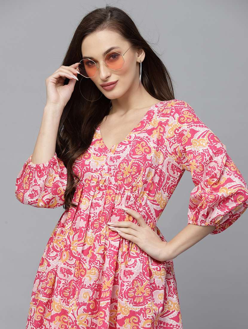 women printed v neck fit and flare dress - 22514526 -  Standard Image - 5