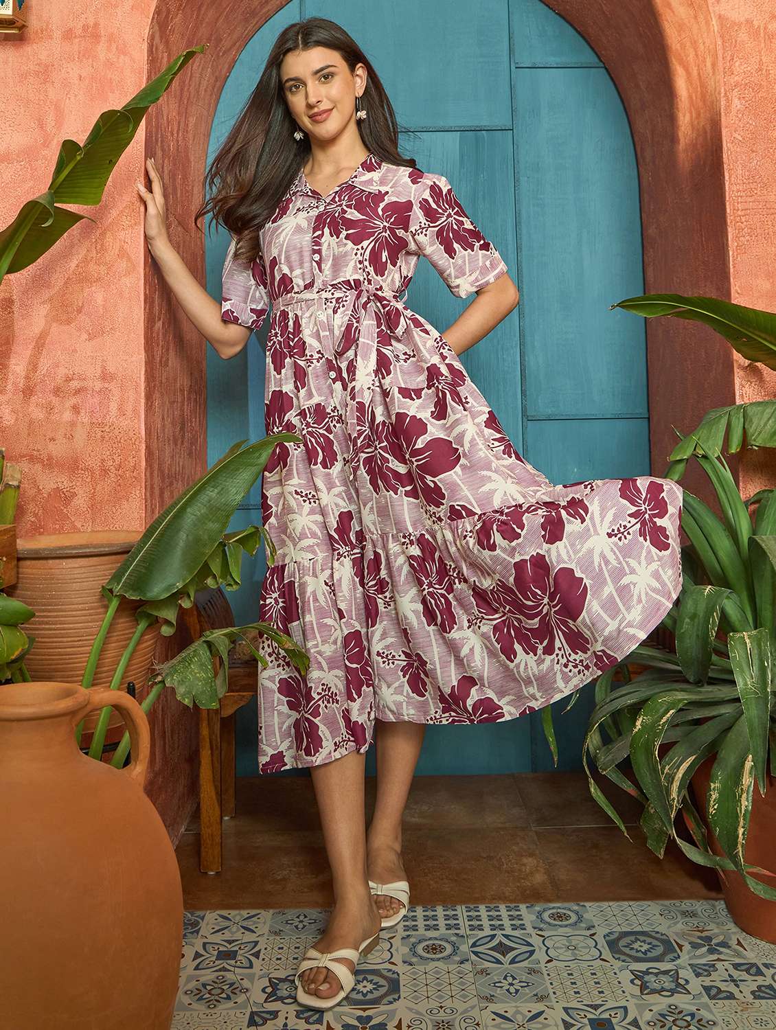 women printed short sleeves fit and flare dress - 22514537 -  Standard Image - 5
