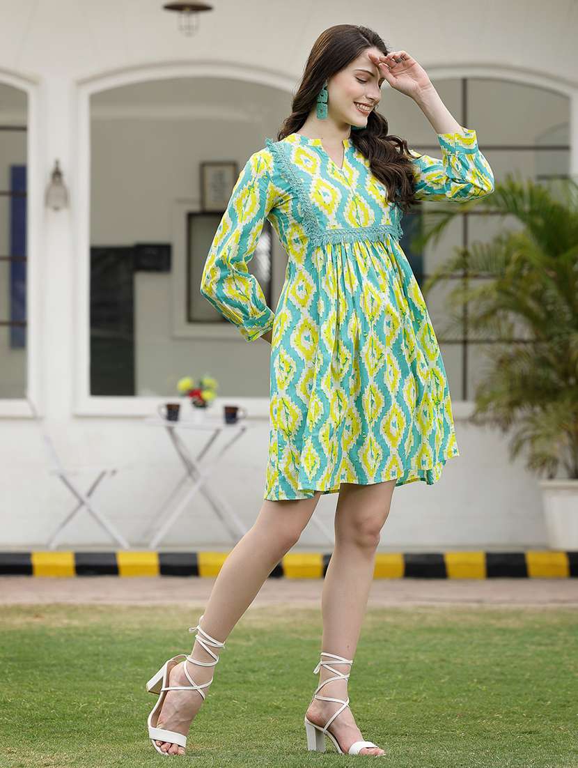 women printed mandarin neck a-line dress - 22514550 -  Standard Image - 3