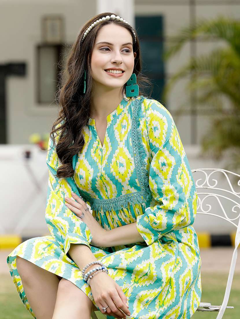 women printed mandarin neck a-line dress - 22514550 -  Standard Image - 5