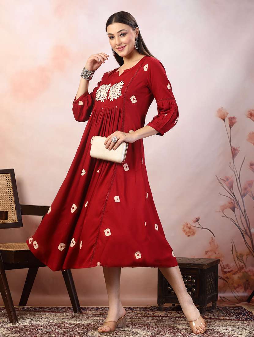 women printed a-line midi dress