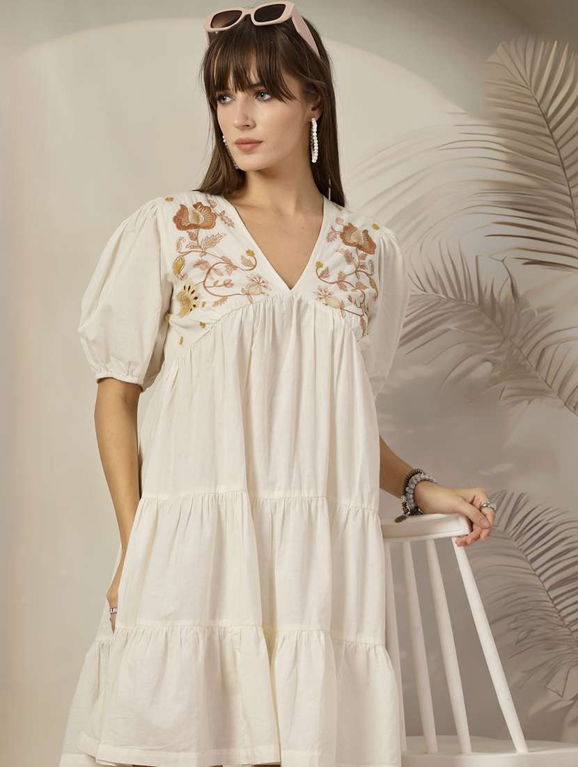 women embroidered v neck tiered dress - 22514558 -  Standard Image - 5