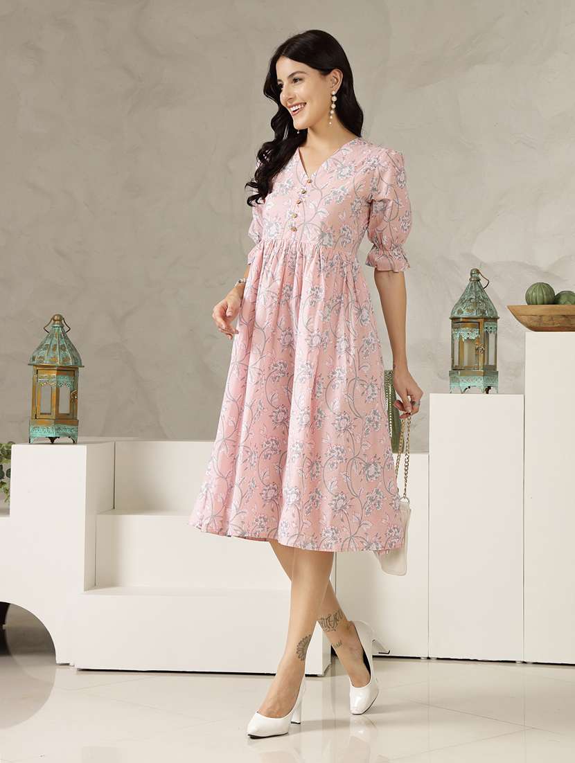 women printed v neck fit and flare dress - 22514564 -  Standard Image - 3