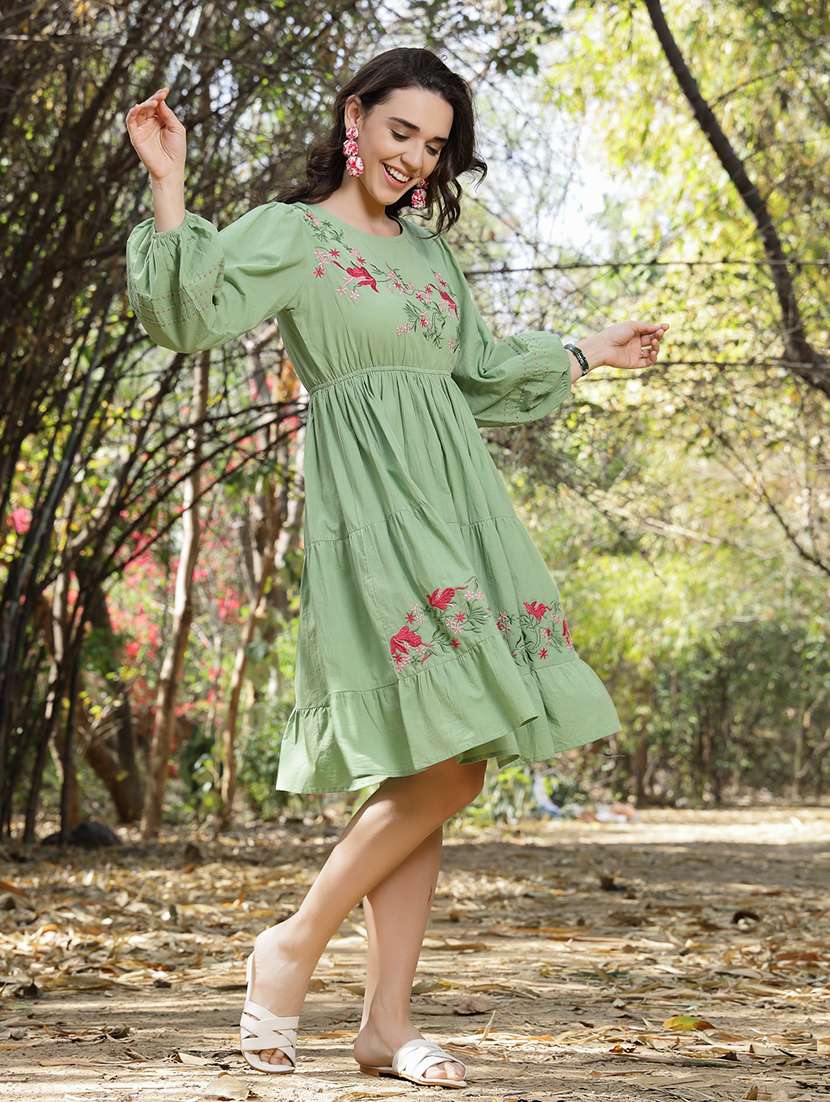women embroidered round neck tiered dress - 22514570 -  Standard Image - 3