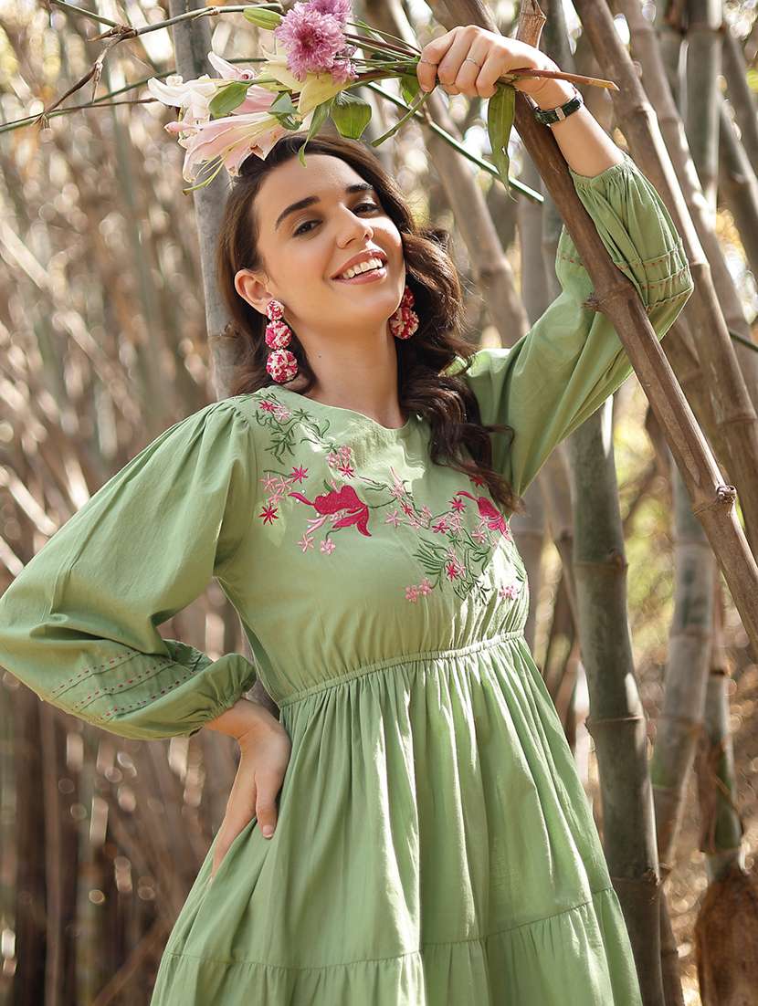 women embroidered round neck tiered dress - 22514570 -  Standard Image - 5