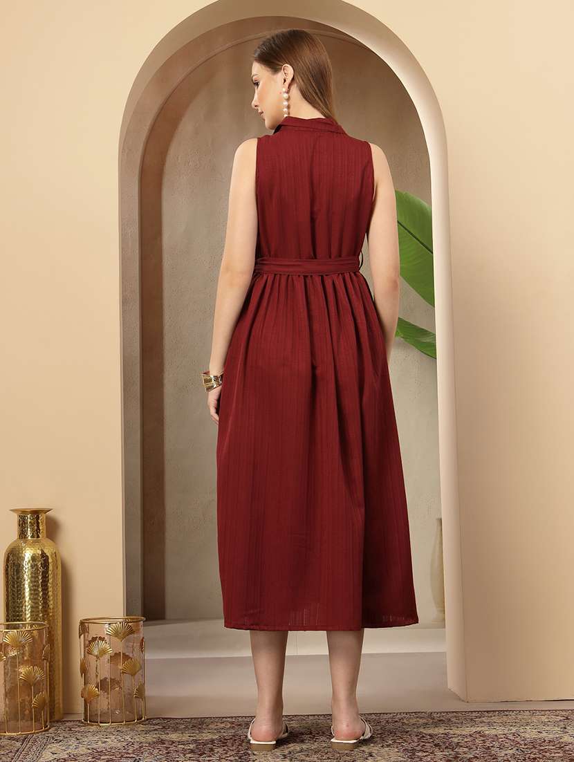 women solid sleeveless collared a-line dress - 22514582 -  Standard Image - 5
