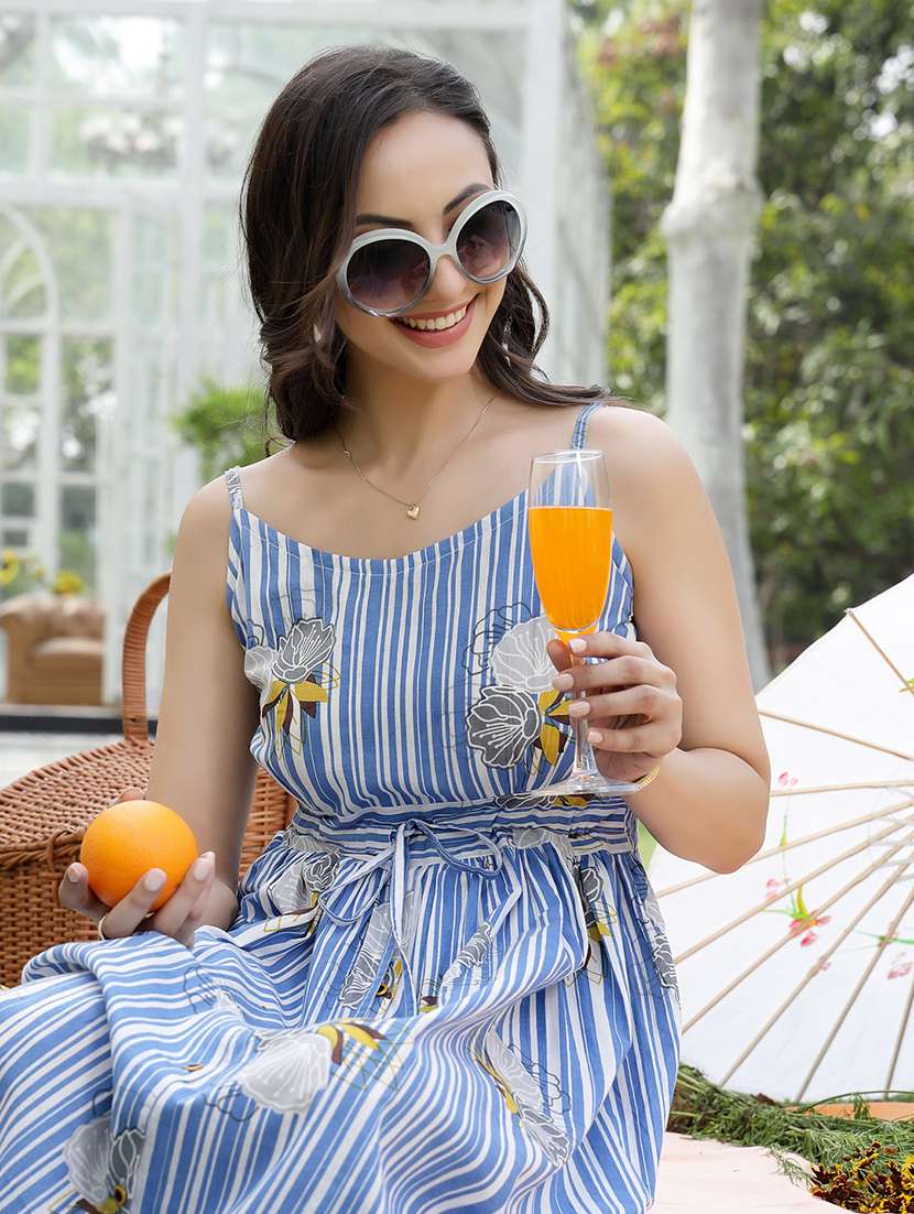women printed shoulder strap fit and flare dress - 22514590 -  Standard Image - 5