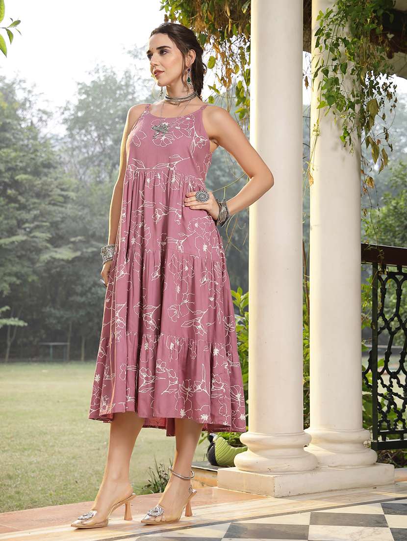 women printed shoulder strap tiered dress - 22514596 -  Standard Image - 3