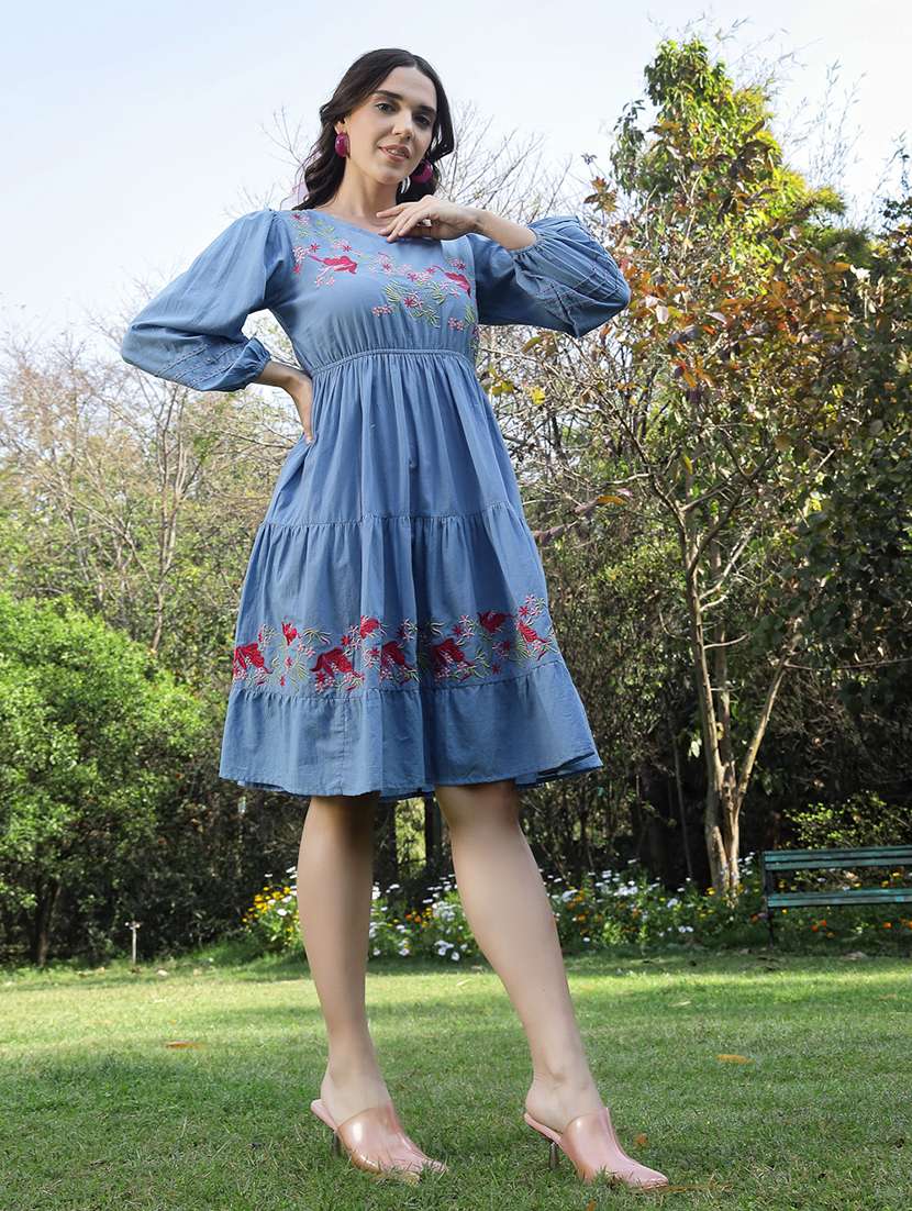 women embroidered round neck tiered dress - 22514598 -  Standard Image - 3