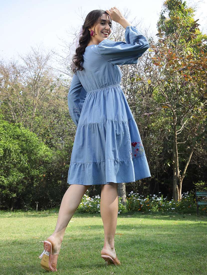 women embroidered round neck tiered dress - 22514598 -  Standard Image - 5