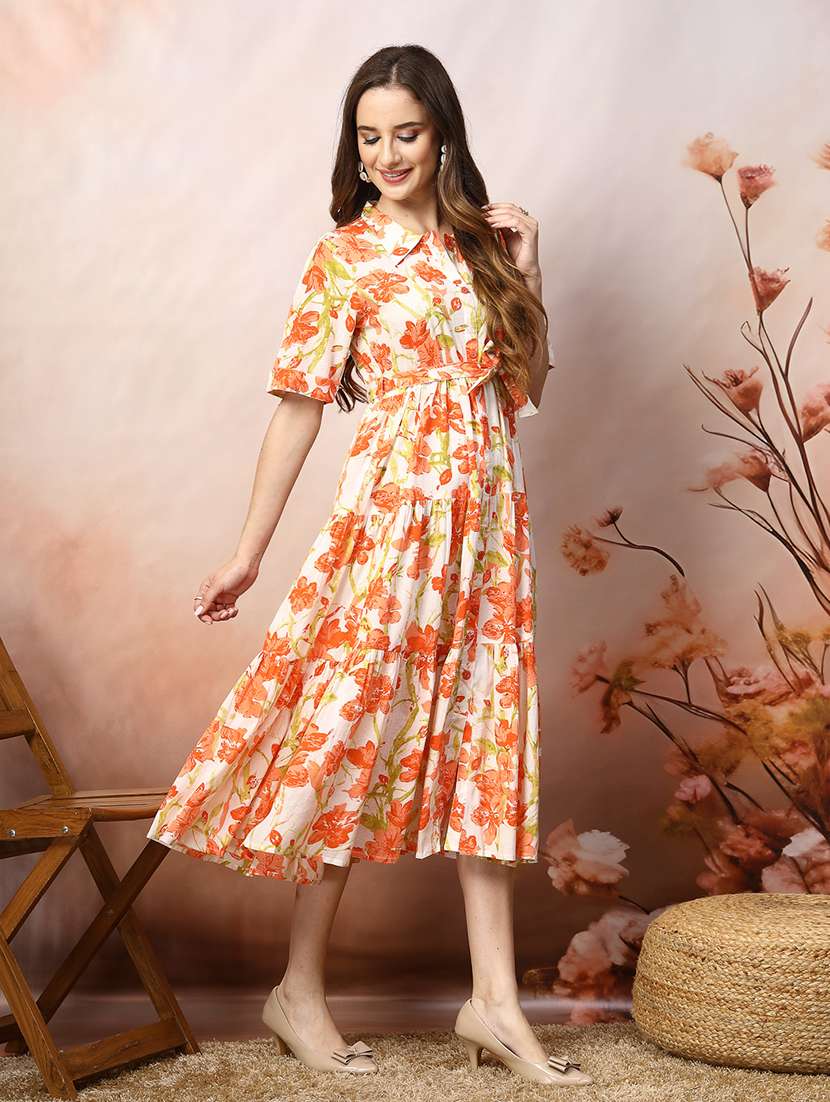 women printed collared tiered dress - 22514605 -  Standard Image - 3