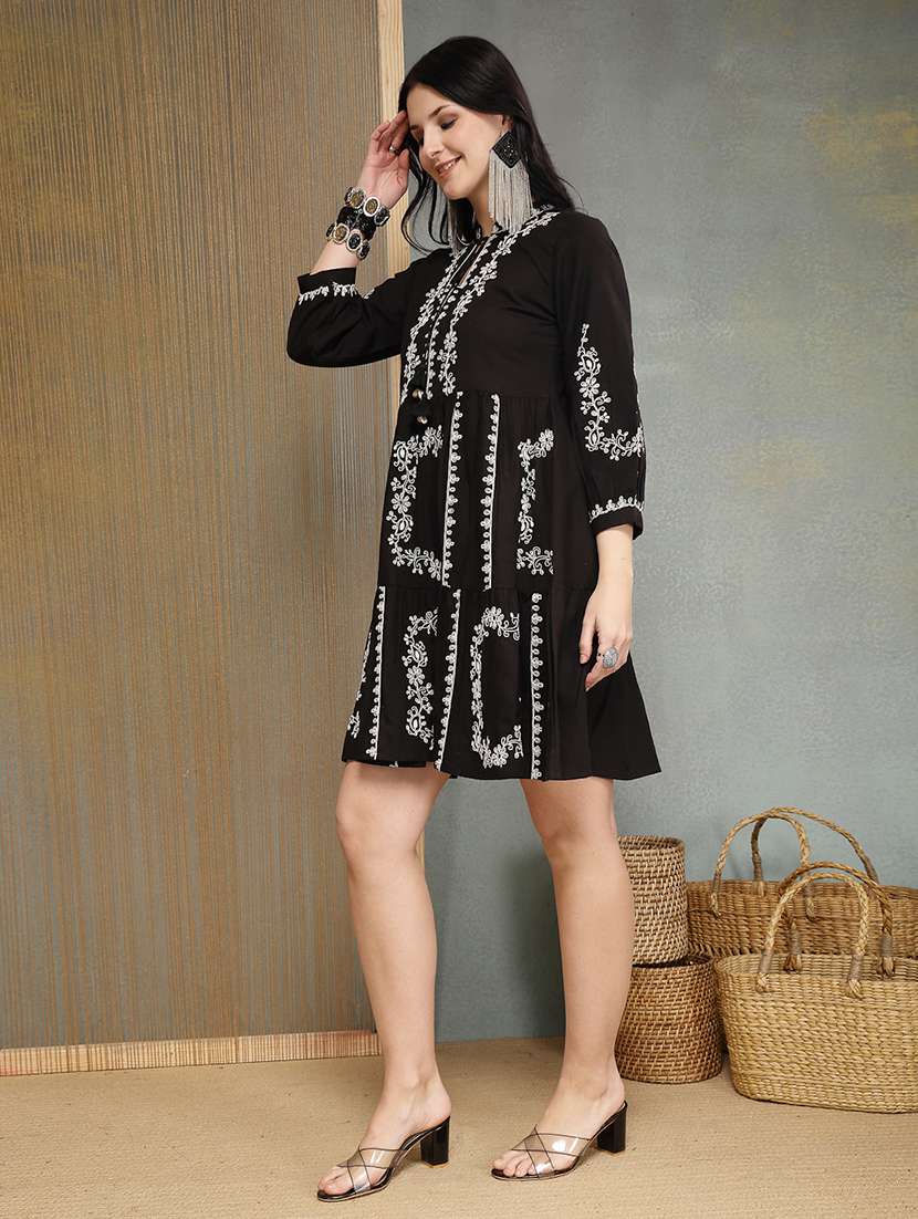 women embroidered mandarin neck tiered dress - 22514649 -  Standard Image - 3