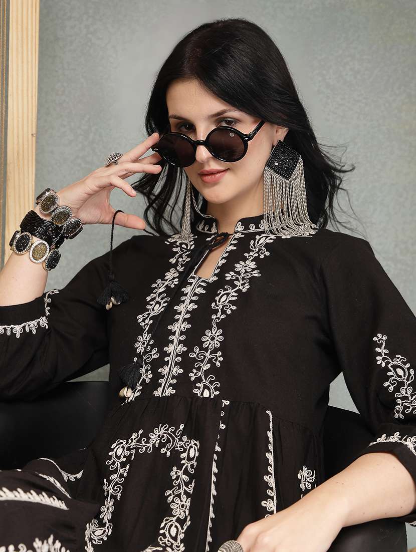 women embroidered mandarin neck tiered dress - 22514649 -  Standard Image - 5