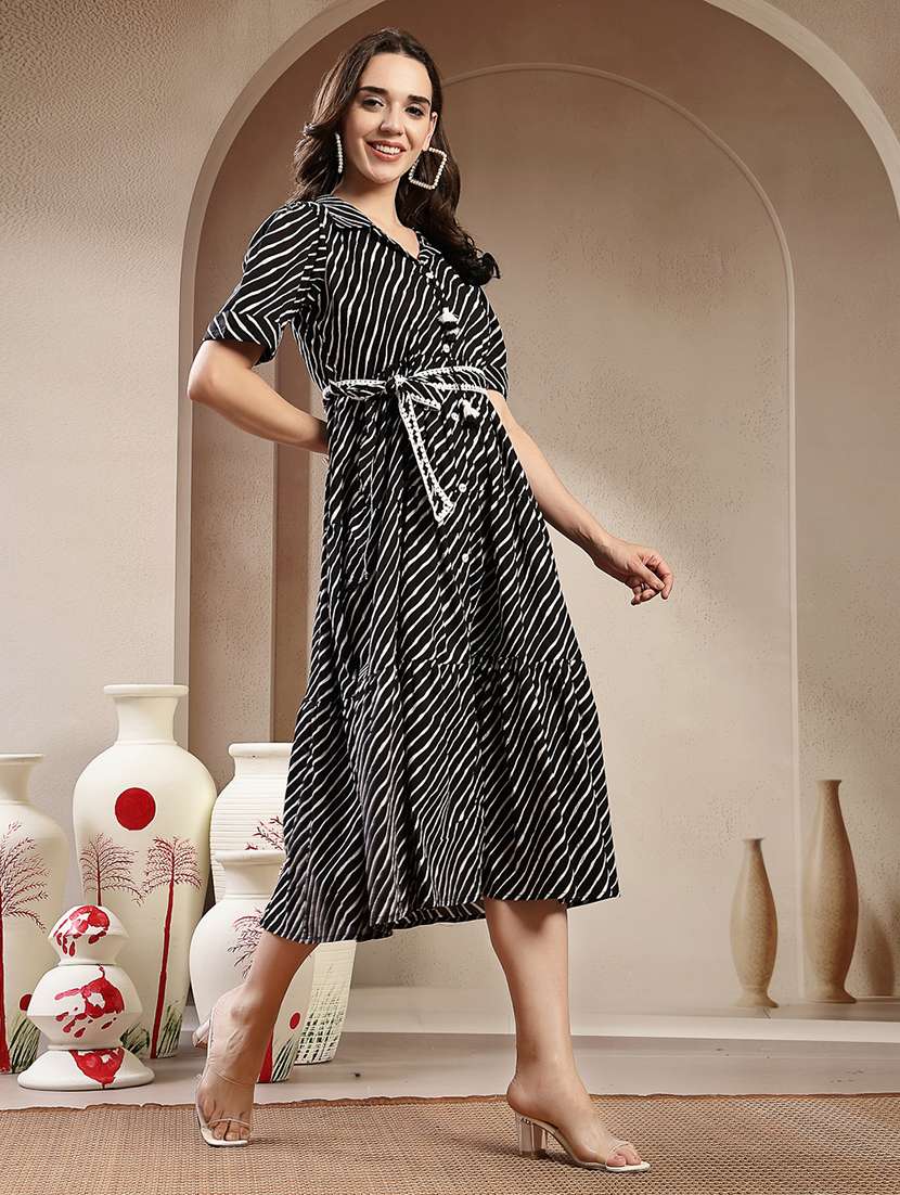 Women Printed Collared Tiered Dress - 22514650 -  Standard Image - 3