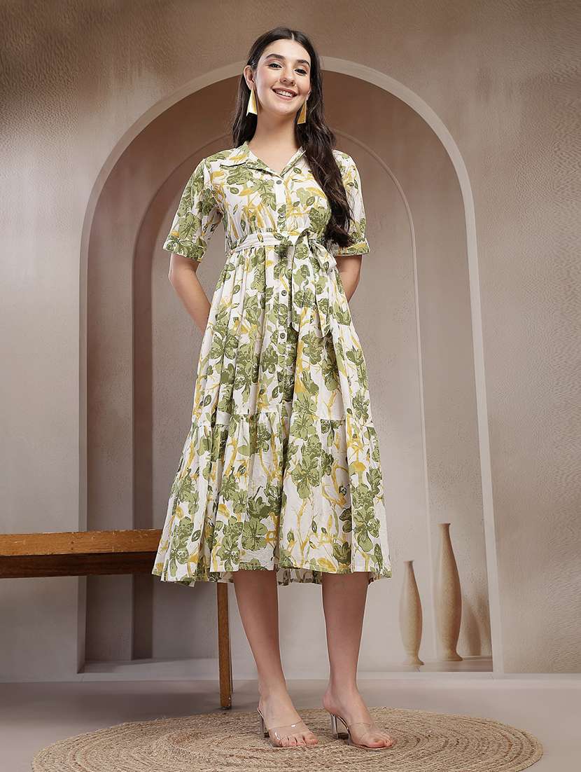 women printed collared tiered dress - 22514653 -  Standard Image - 3