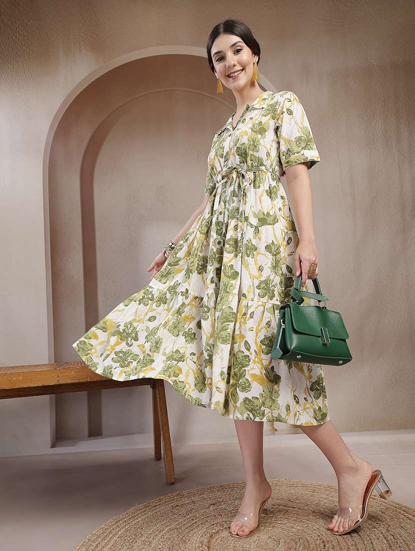 women printed collared tiered dress - 22514653 -  Standard Image - 5