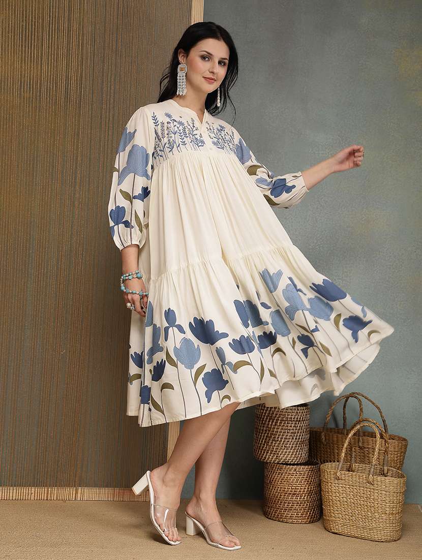 women embroidered mandarin neck tiered dress - 22514659 -  Standard Image - 3
