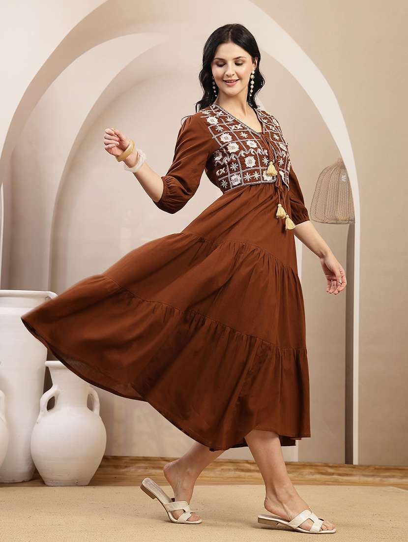 women embroidered round neck tiered dress with jacket - 22514663 -  Standard Image - 3