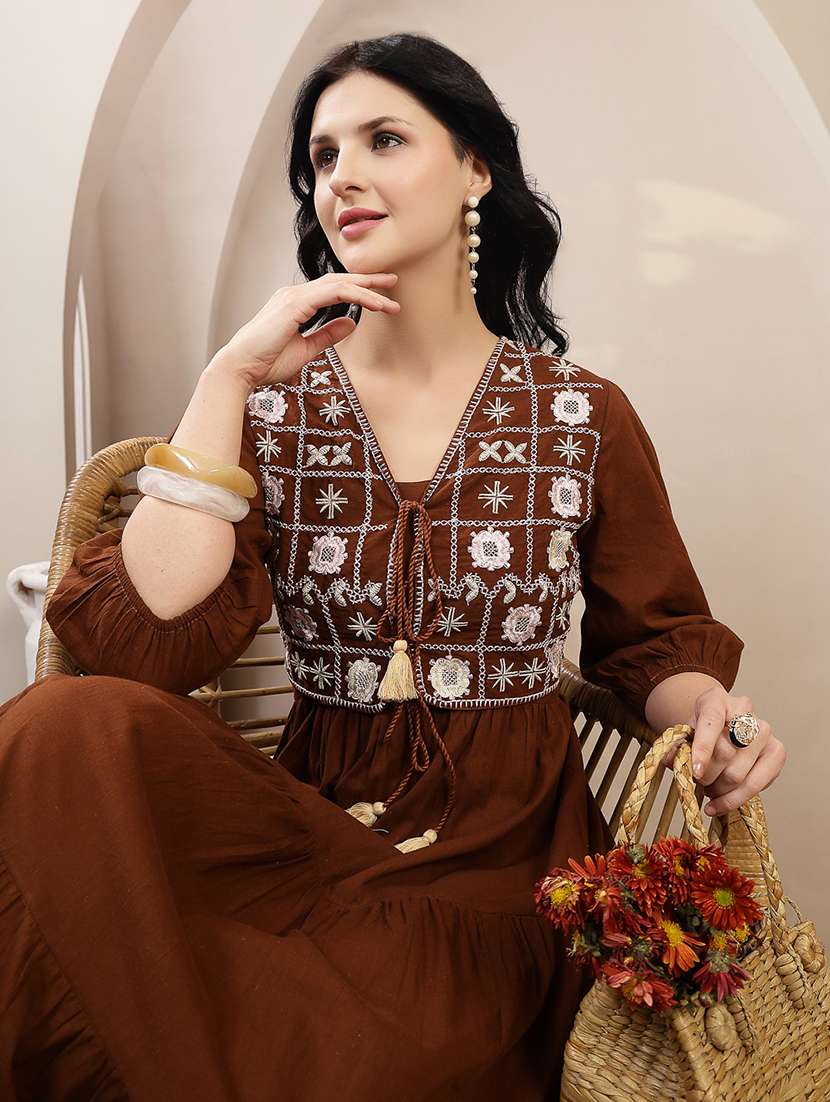 women embroidered round neck tiered dress with jacket - 22514663 -  Standard Image - 5
