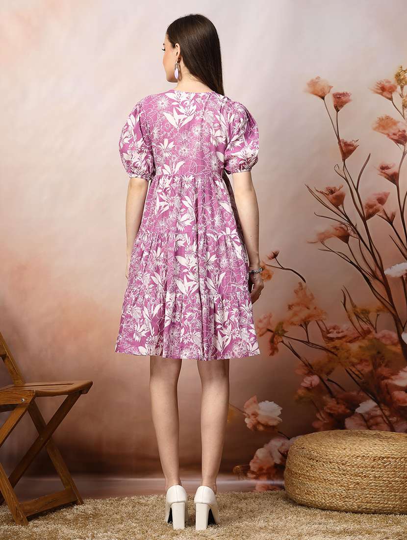 Women Printed V Neck Tiered Dress - 22514665 -  Standard Image - 5