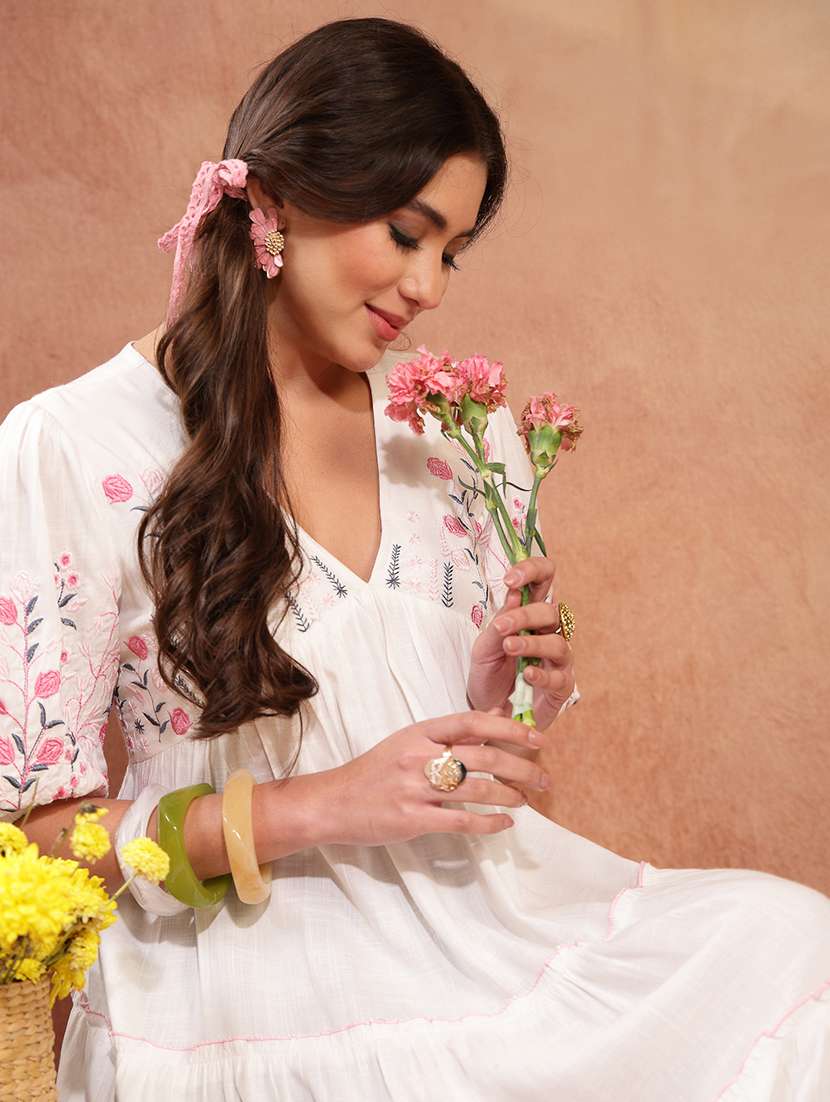 women embroidered puff sleeves tiered dress - 22514674 -  Standard Image - 5