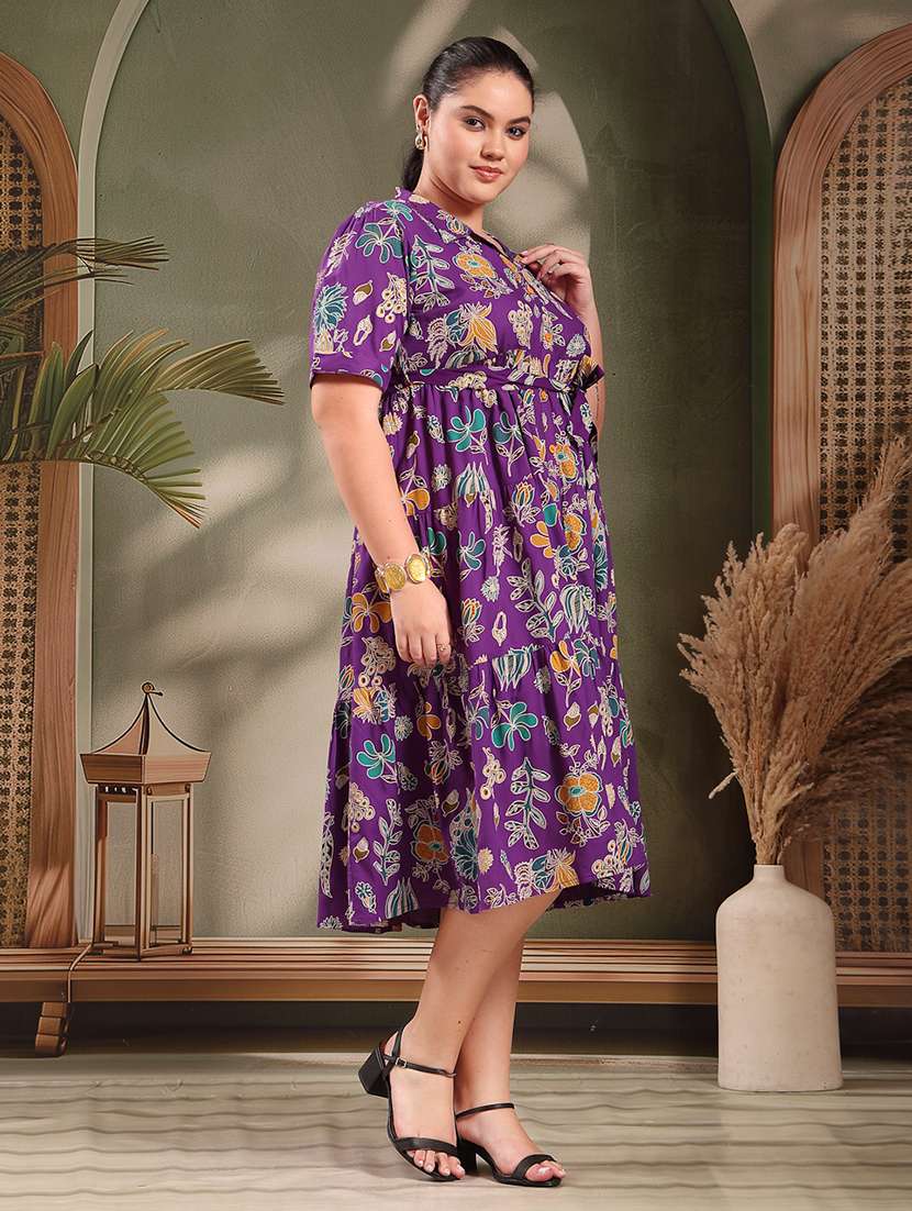 women printed collared tiered dress - 22514676 -  Standard Image - 3