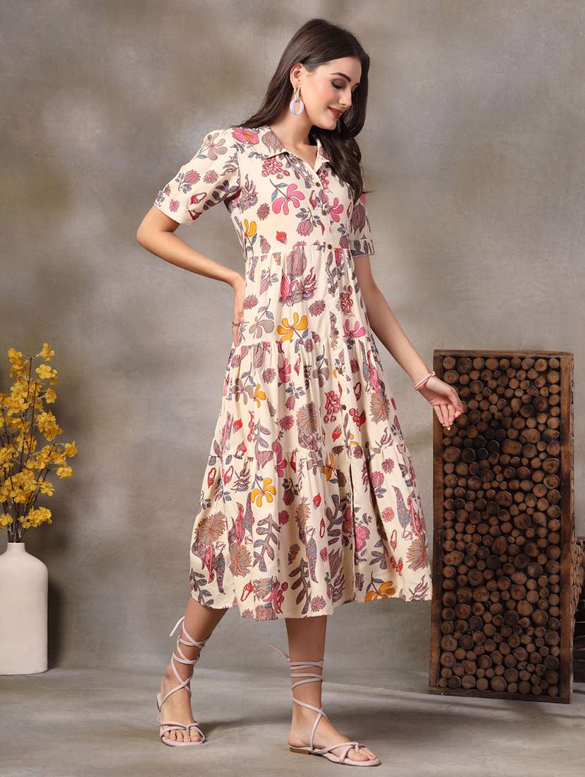 women printed short sleeves tiered dress - 22514679 -  Standard Image - 3