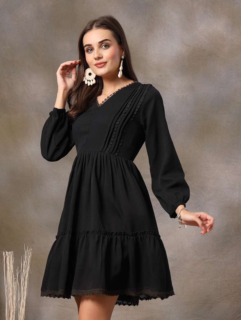 women solid v neck tiered dress - 22514680 -  Standard Image - 3