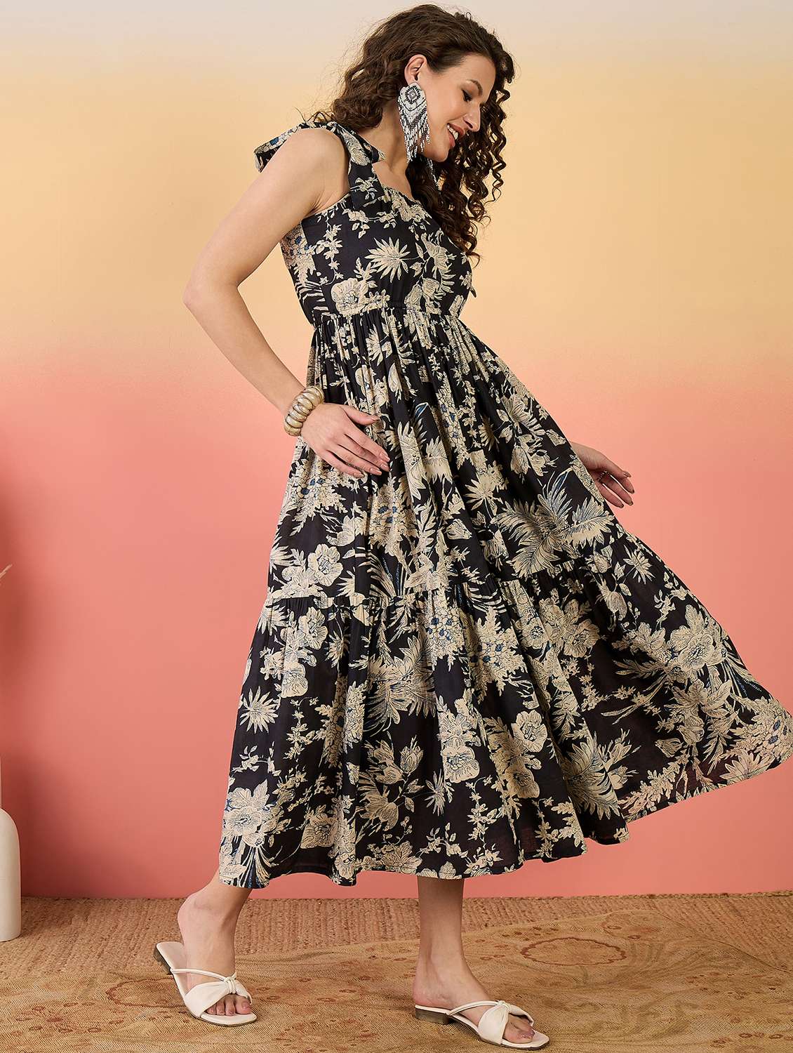 women printed sleeveless tiered dress - 22514682 -  Standard Image - 3