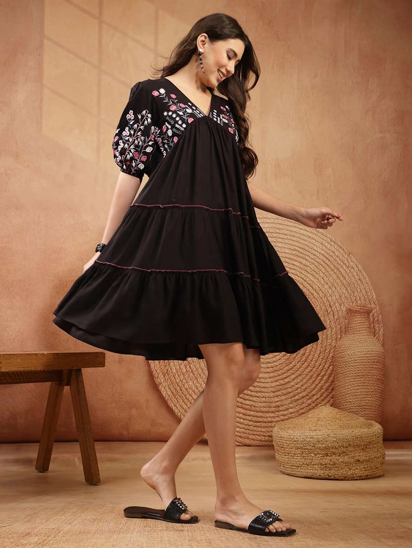women embroidered puff sleeves tiered dress - 22514688 -  Standard Image - 3