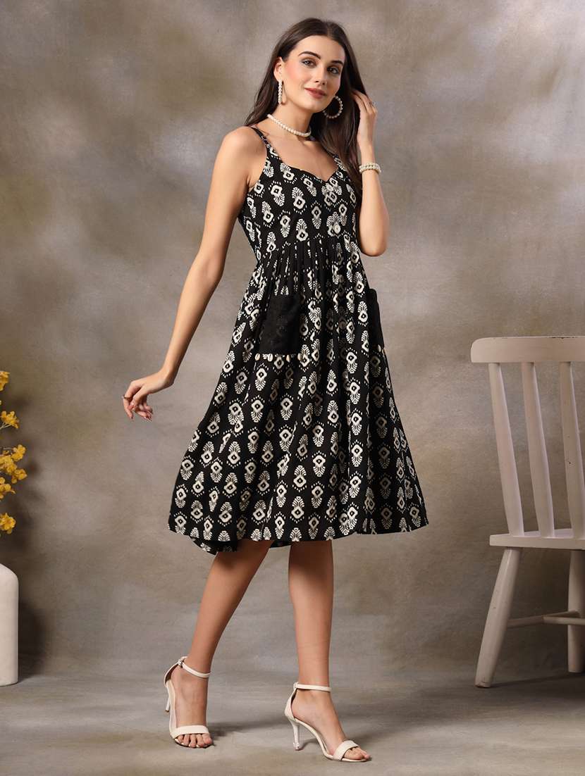 women printed shoulder strap fit and flare dress - 22514691 -  Standard Image - 3
