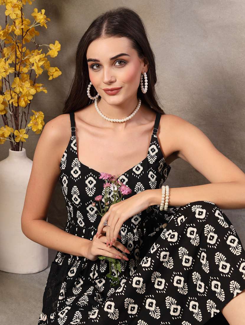 women printed shoulder strap fit and flare dress - 22514691 -  Standard Image - 5