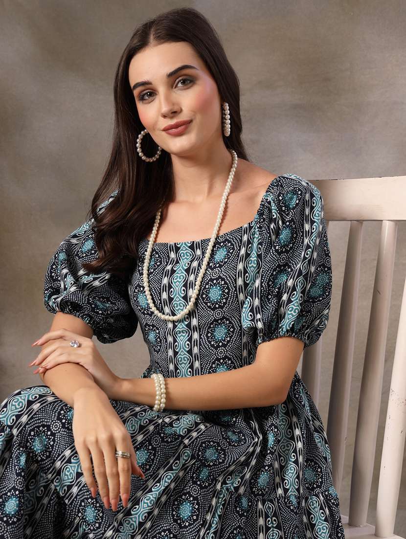 women printed puff sleeves tiered dress - 22514697 -  Standard Image - 5