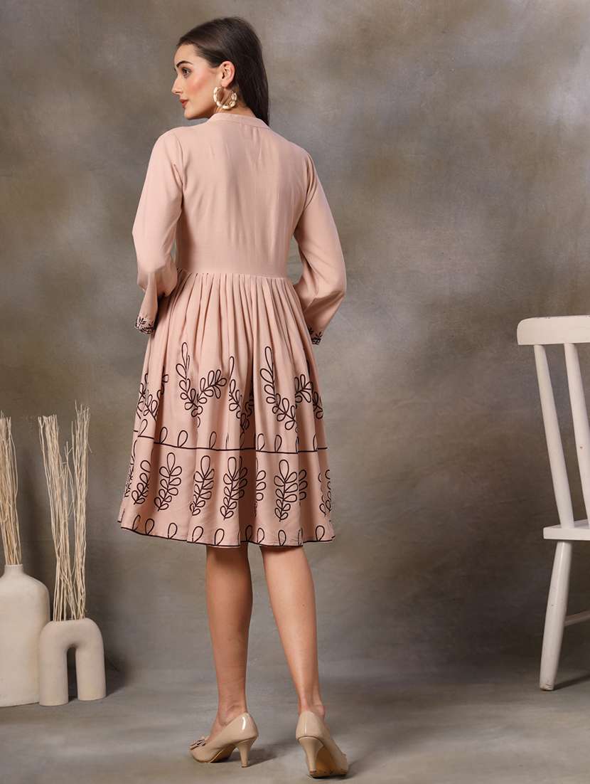 women embroidered mandarin neck fit and flare dress - 22514706 -  Standard Image - 3