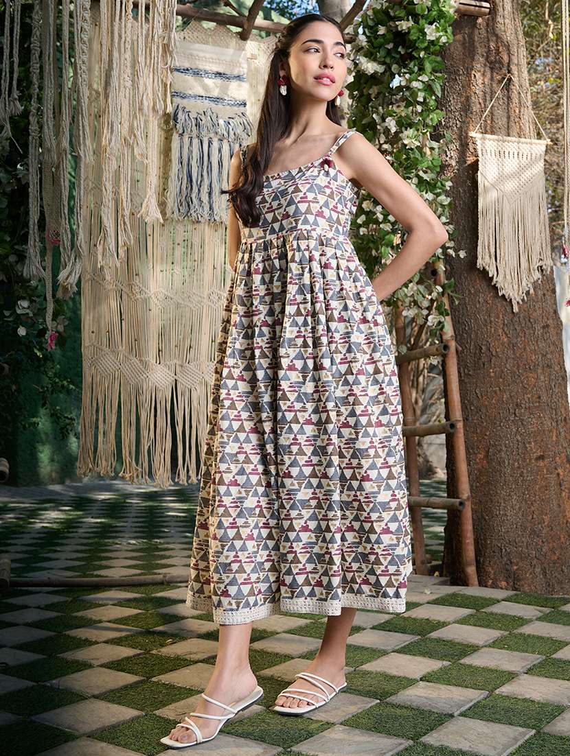 women printed shoulder strap fit and flare dress - 22514707 -  Standard Image - 3