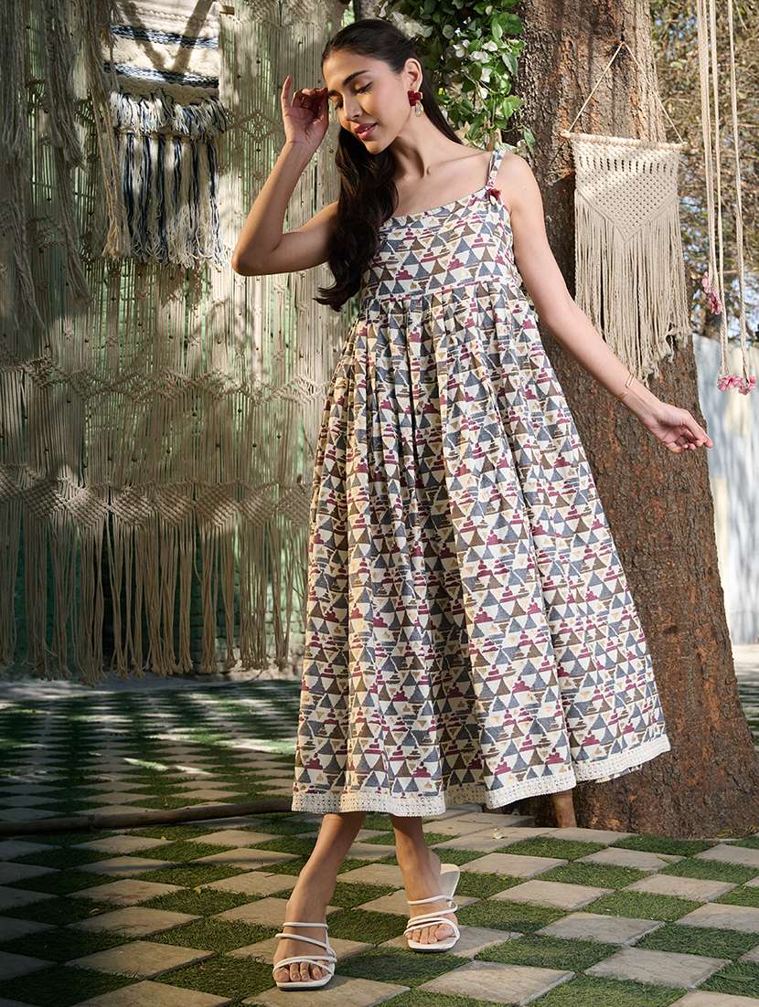 women printed shoulder strap fit and flare dress - 22514707 -  Standard Image - 5