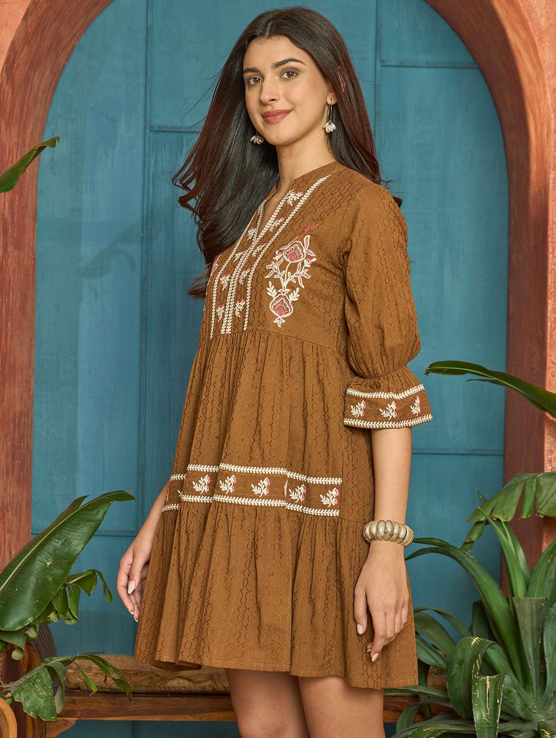 women self design three quarter sleeves tiered dress - 22514711 -  Standard Image - 3