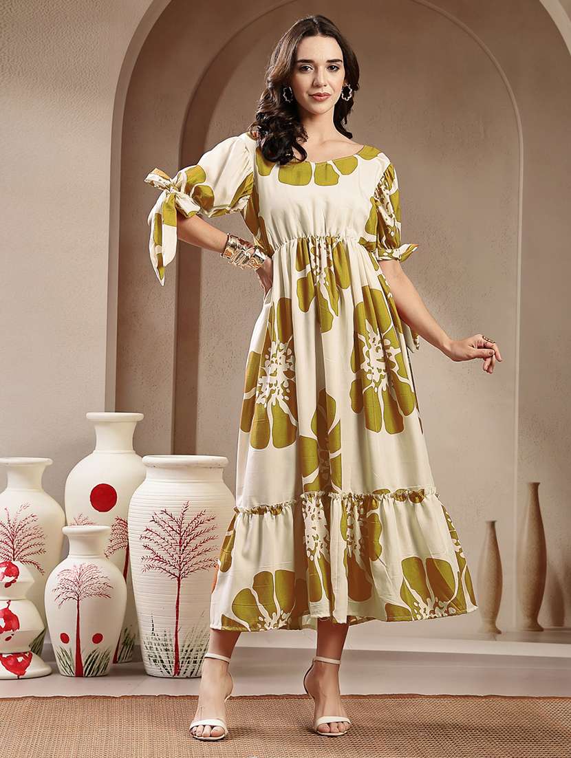 women printed short sleeves tiered dress