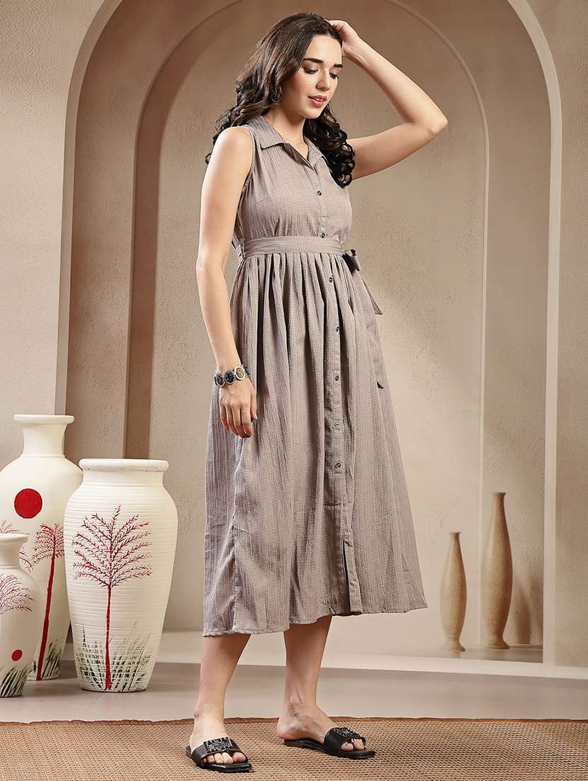 women self design collared flared shirt dress - 22514722 -  Standard Image - 3