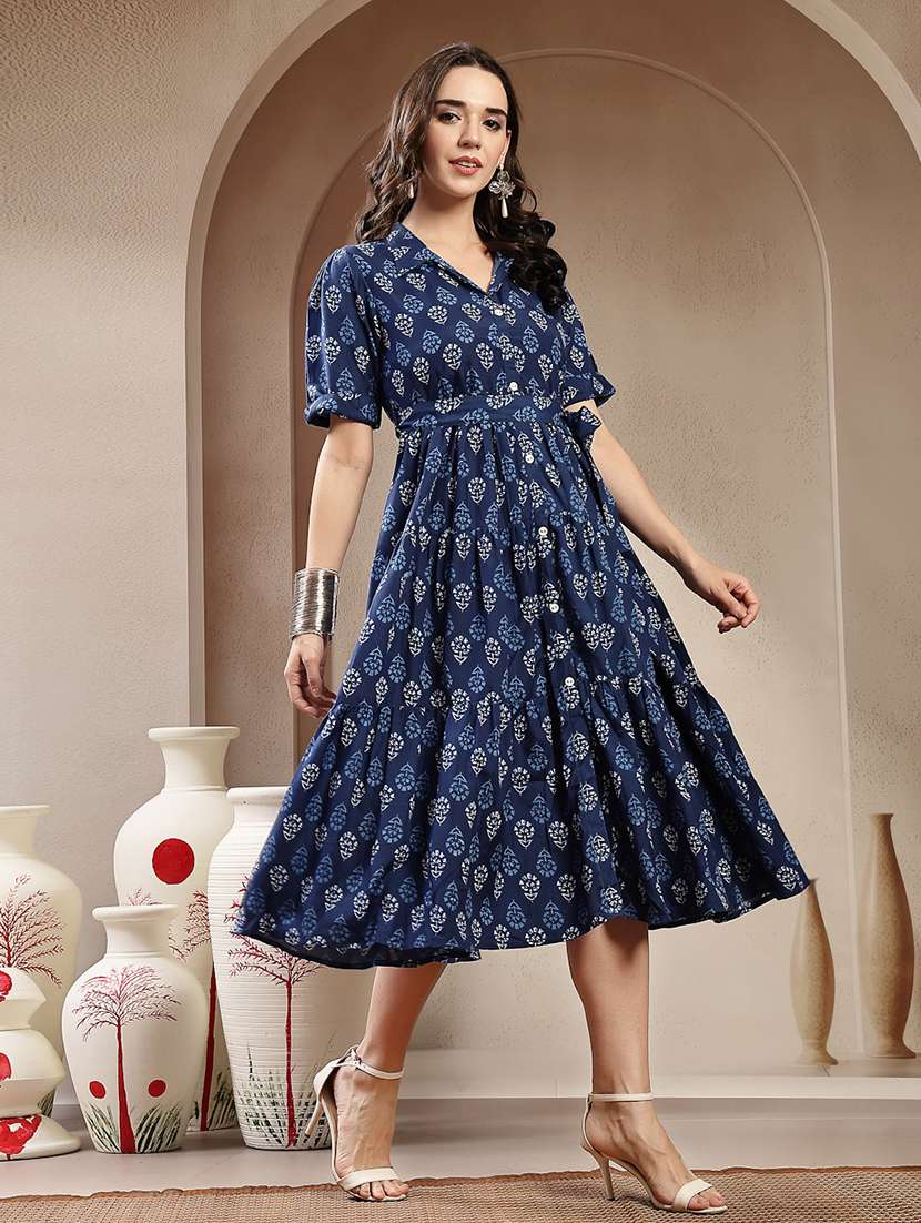 women printed collared tiered dress - 22514724 -  Standard Image - 3