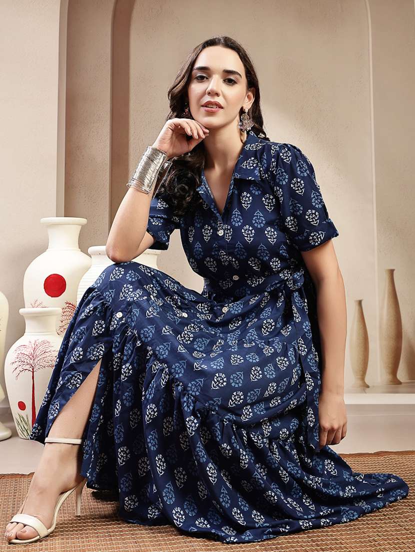women printed collared tiered dress - 22514724 -  Standard Image - 5